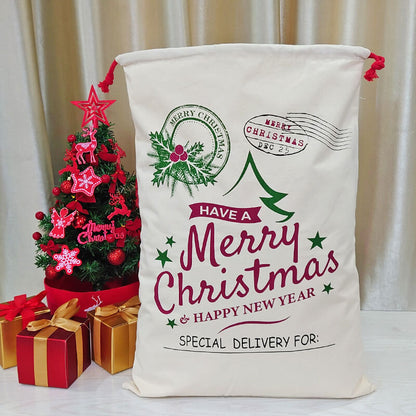 Christmas Canvas Gift Bag Double Drawstring Mouth 50x70cm 6