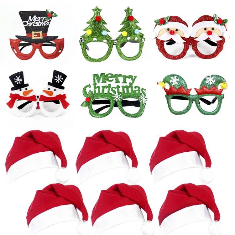 Christmas Decorative Glasses Hat Headband Clapping Ring Bracelet Party Favor Set 7