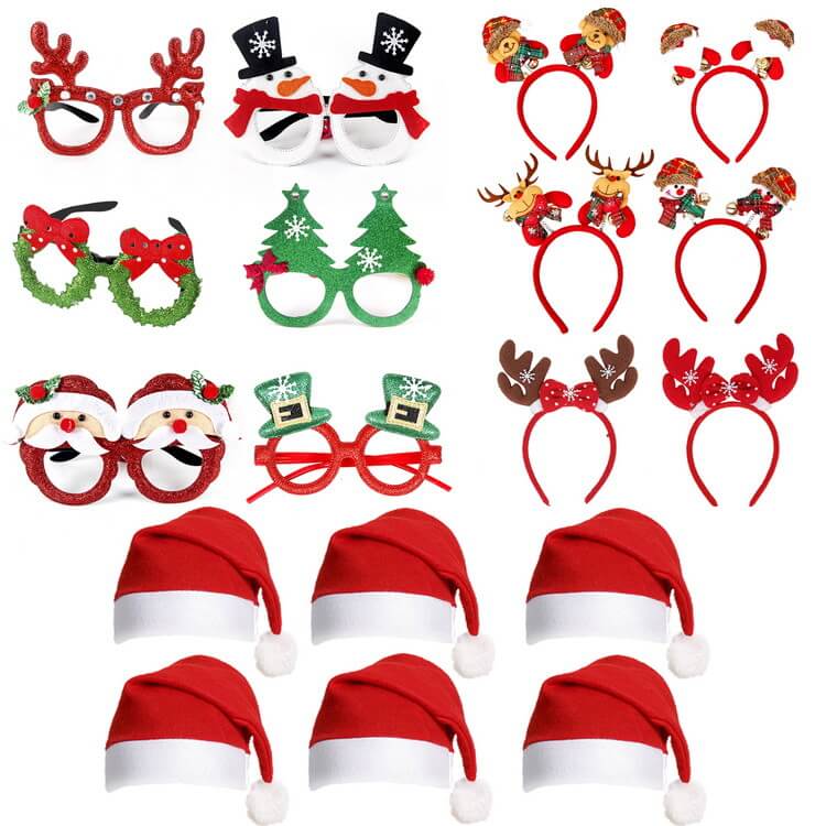 Christmas Decorative Glasses Hat Headband Clapping Ring Bracelet Party Favor Set 8