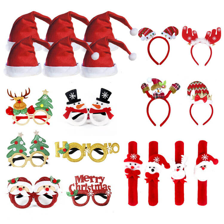 Christmas Decorative Glasses Hat Headband Clapping Ring Bracelet Party Favor Set