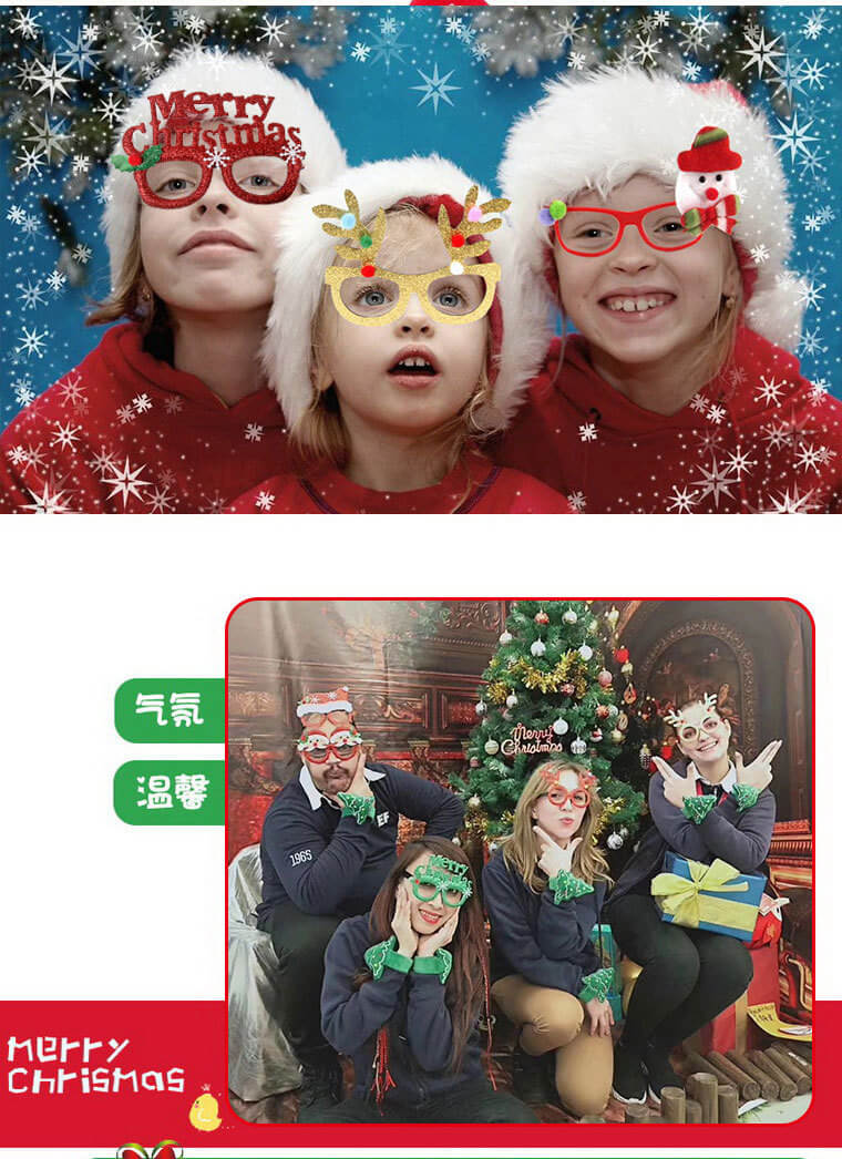 Merry Christmas Glitter Glasses Frames Holiday Party Decoration 3