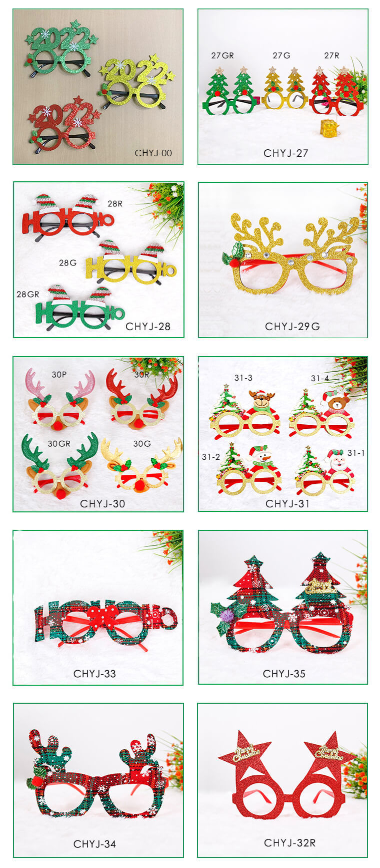 Merry Christmas Glitter Glasses Frames Holiday Party Decoration 9