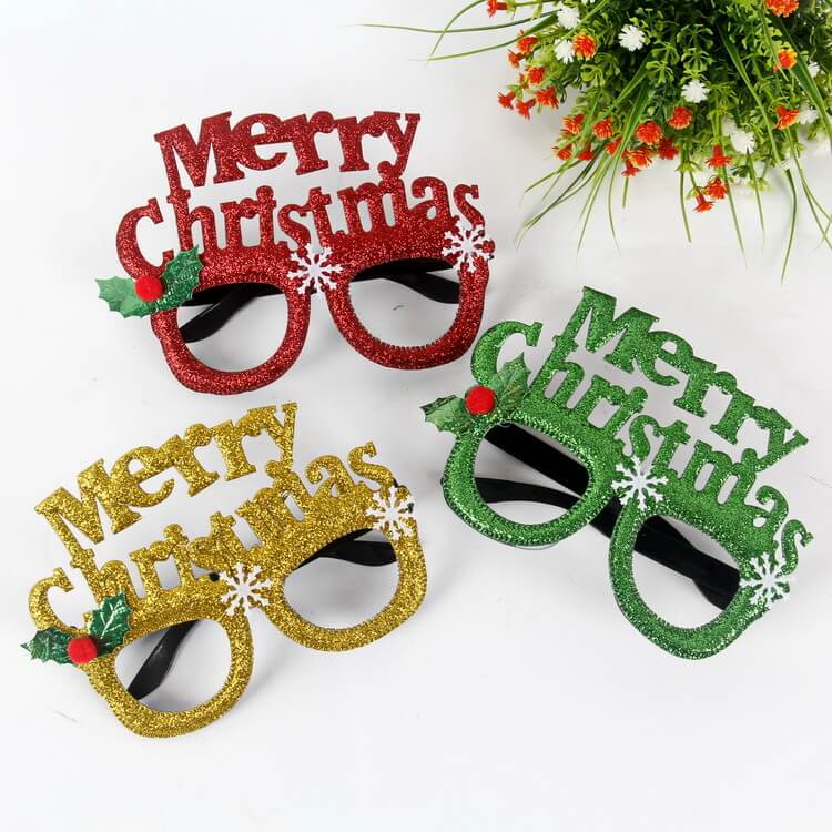 Merry Christmas Glitter Glasses Frames Holiday Party Decoration 16