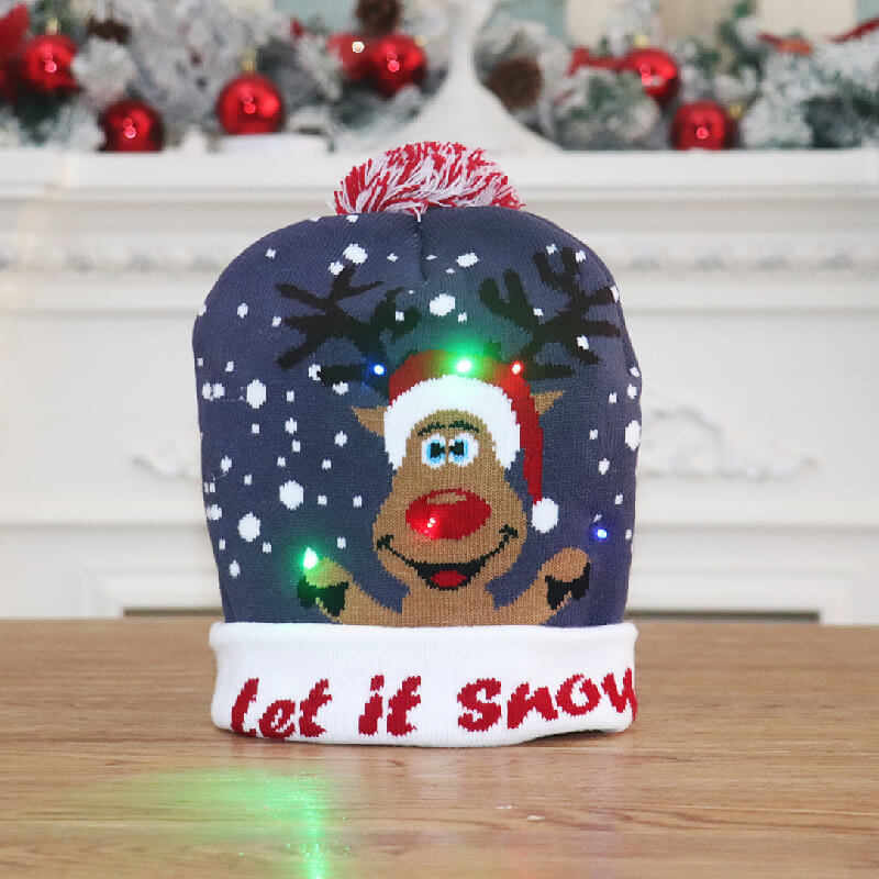 Light Up Knitted Christmas Hat Holiday Decoration 24x21cm 16