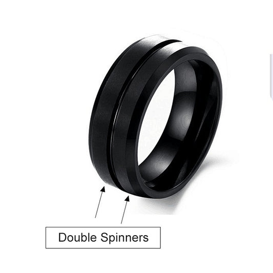Black Alloy Fidget Ring with Double Spinners for Men