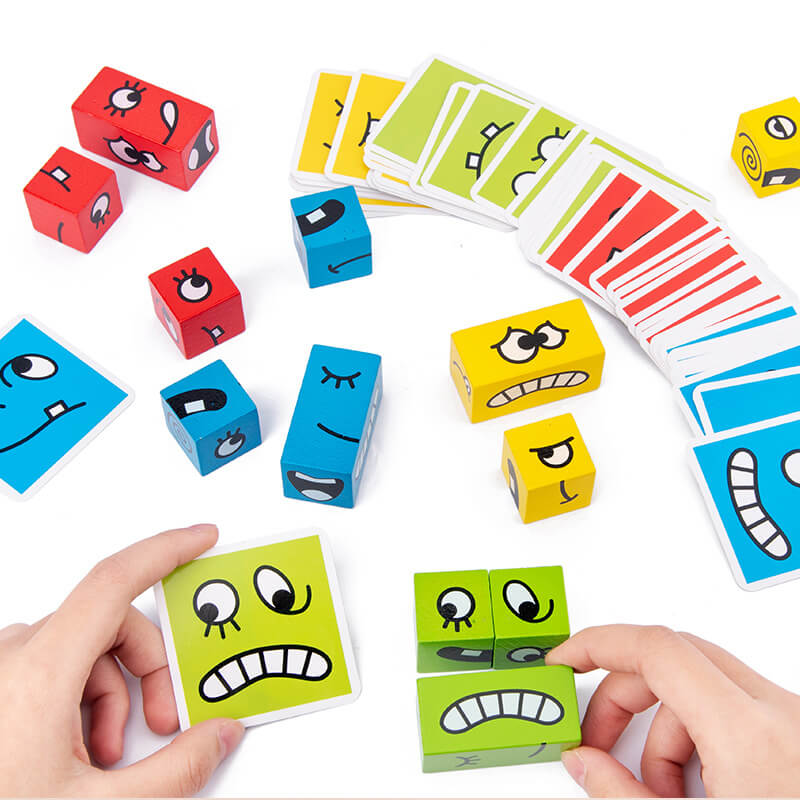 Wooden Expression Matching Puzzle Building Blocks Educational Toy 3
