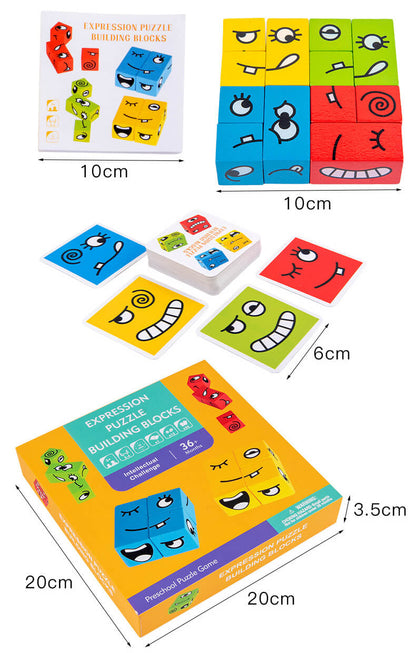 Wooden Expression Matching Puzzle Building Blocks Educational Toy 10