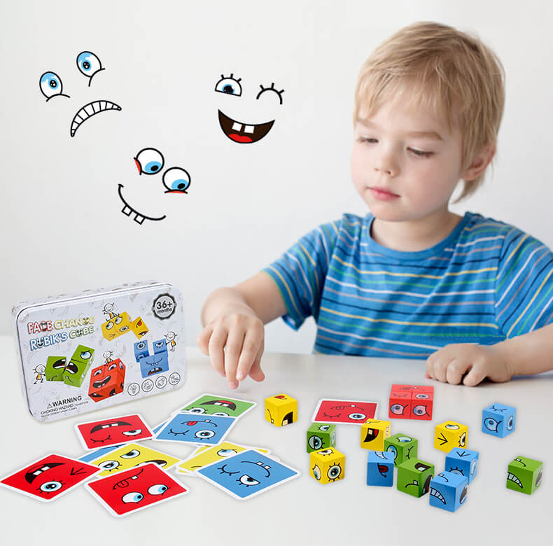 Wooden Expression Matching Puzzle Building Blocks Educational Toy 4