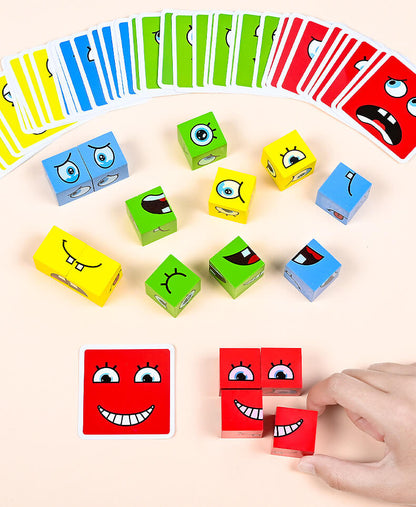 Wooden Expression Matching Puzzle Building Blocks Educational Toy 6
