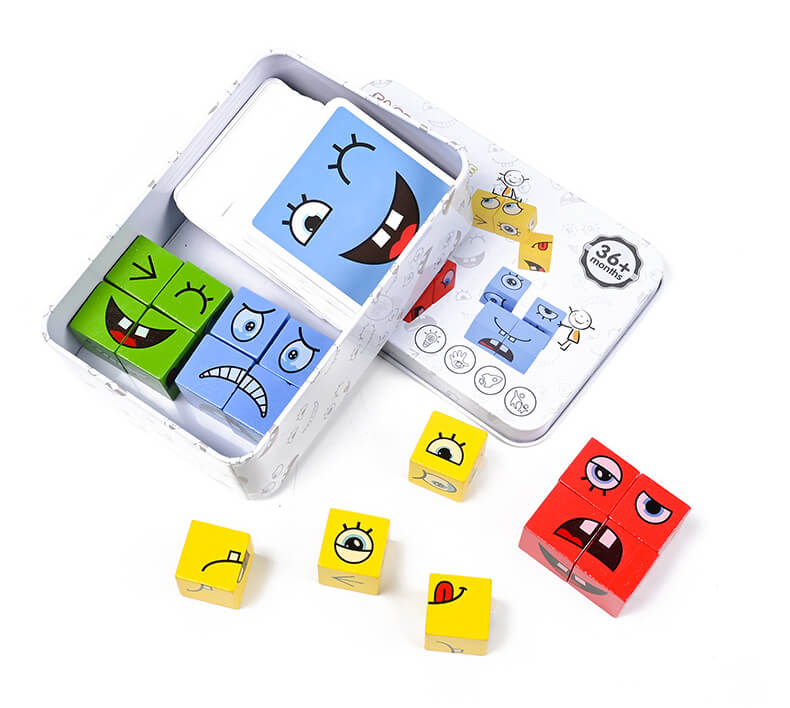 Wooden Expression Matching Puzzle Building Blocks Educational Toy 7