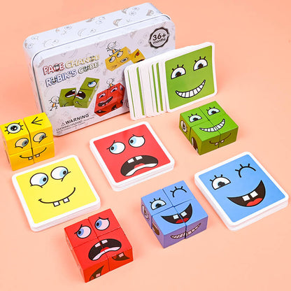 Wooden Expression Matching Puzzle Building Blocks Educational Toy 8