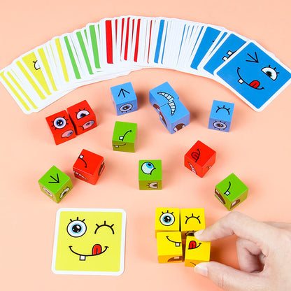 Wooden Expression Matching Puzzle Building Blocks Educational Toy 5