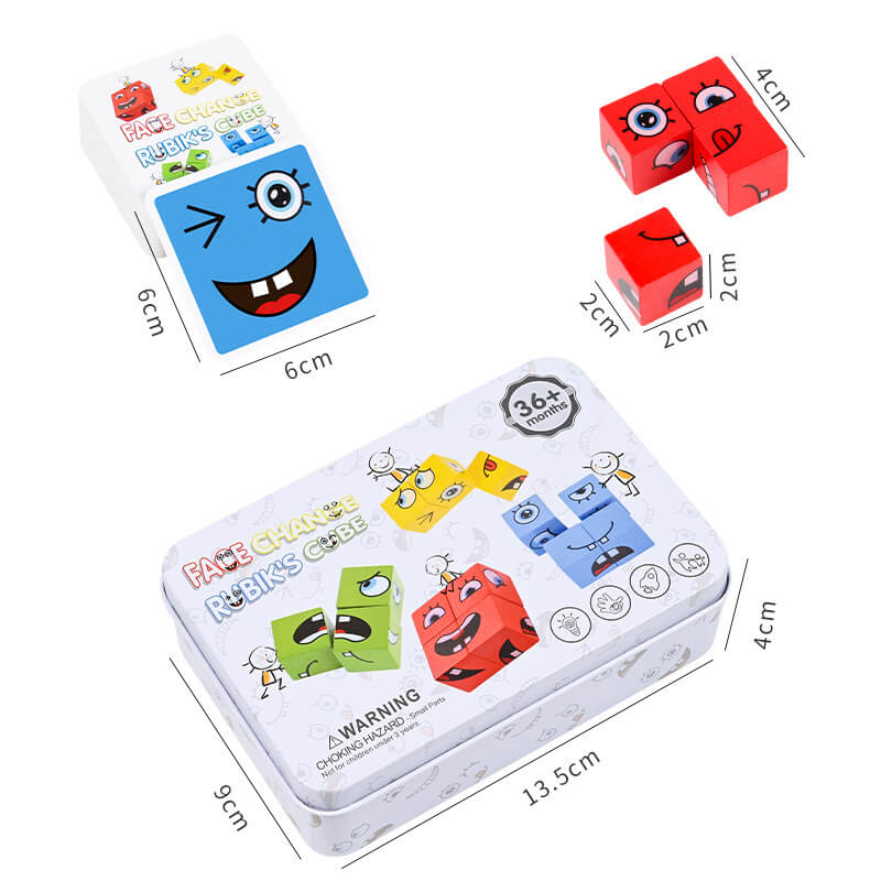 Wooden Expression Matching Puzzle Building Blocks Educational Toy 9