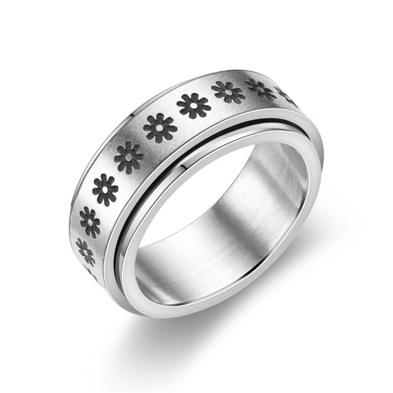 Stainless Steel Fidget Ring Flower Spinner Toy US Size 5-12