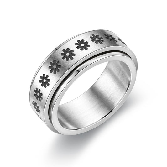 Stainless Steel Fidget Ring Flower Spinner Toy US Size 5-12