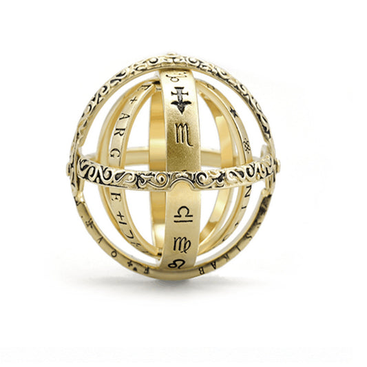 Gold Tone Anxiety Fidget Ring Armillary Sphere Transformable US Size 6-11