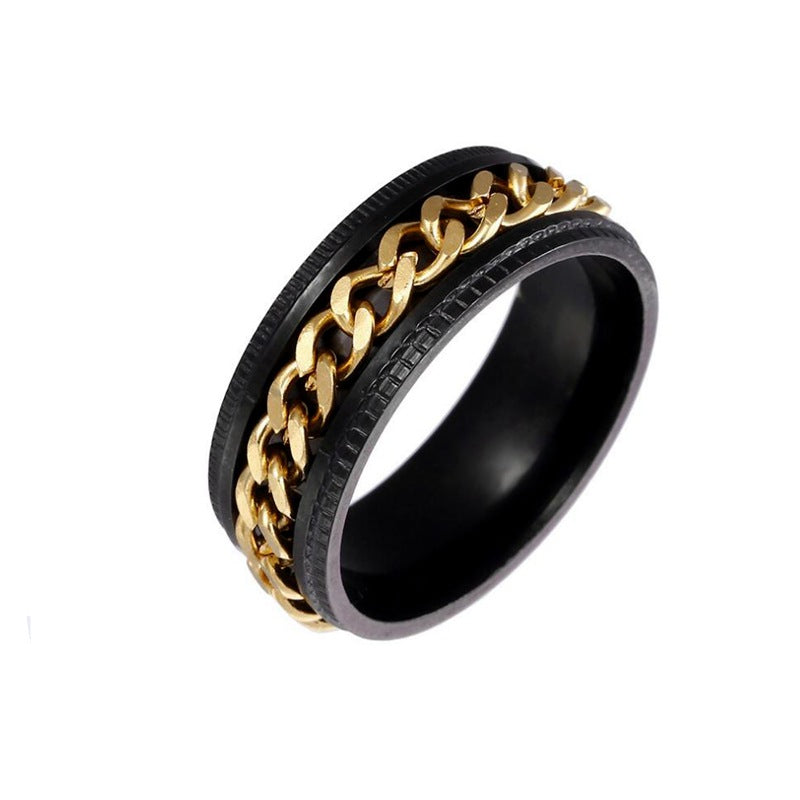 Gold Tone Fidget Ring with Spinner Chain for Men US Size 6-13