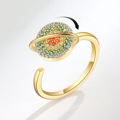 Silver Tone Adjustable Planet Fidget Ring Anxiety Relief for Women 4