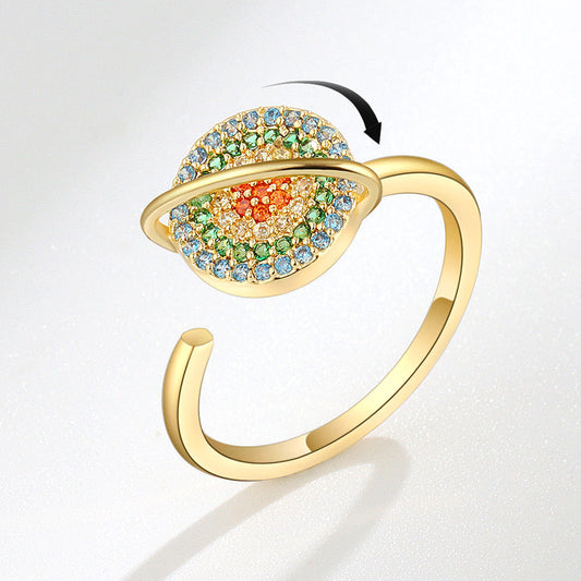 Silver Tone Adjustable Planet Fidget Ring Anxiety Relief for Women 4