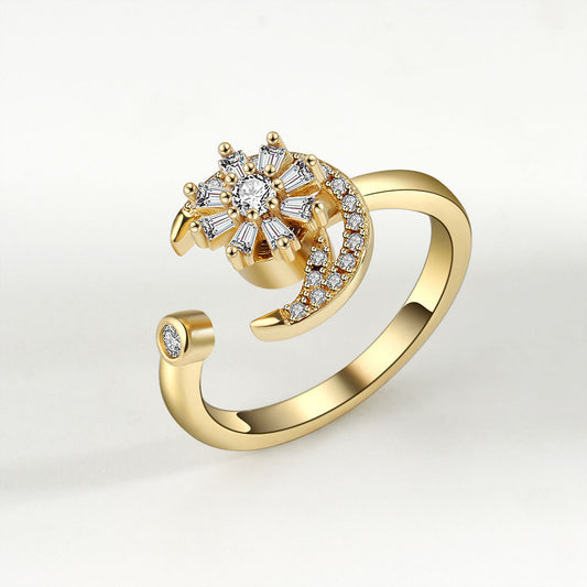 Gold Tone Adjustable Fidget Ring Anxiety Relief Spinner Ring for Women