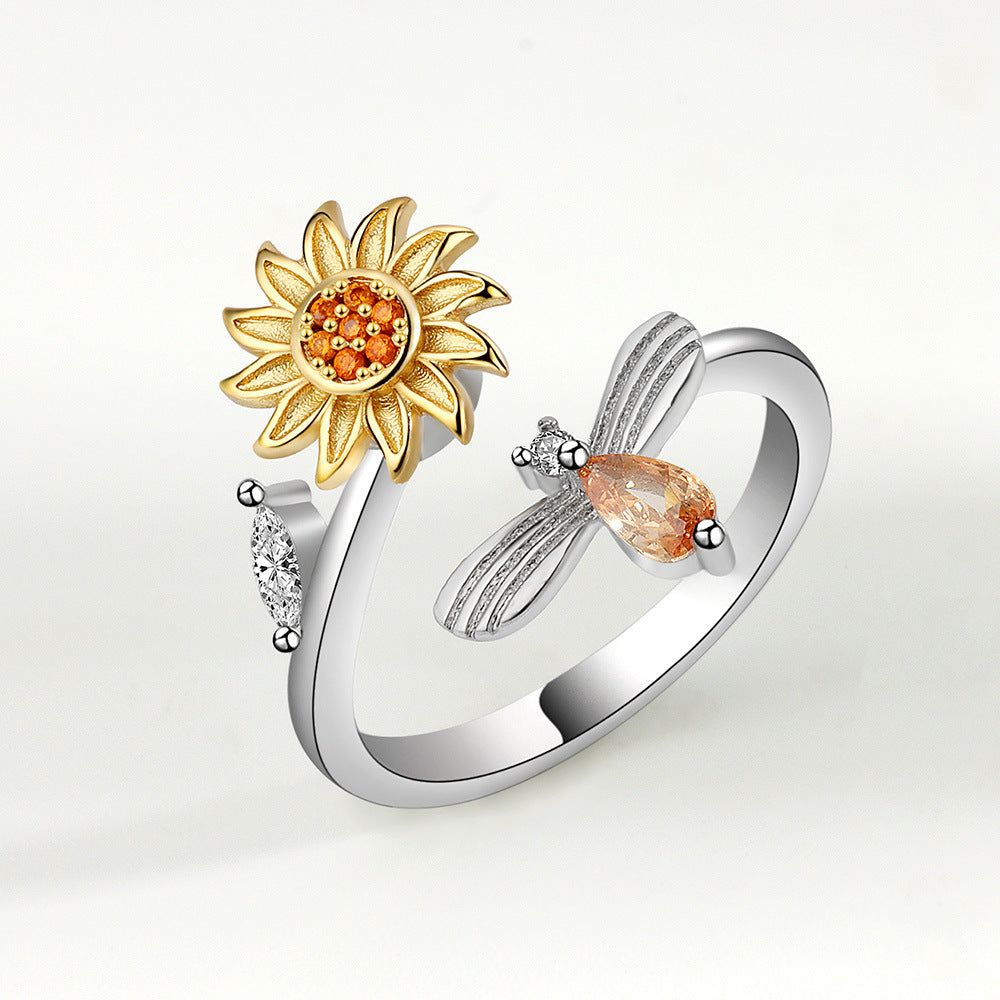 Adjustable Gold Tone Fidget Ring Anxiety Relief for Women Spinner Ring