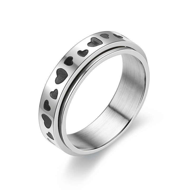 Stainless Steel Fidget Ring Heart Design Spinner Ring US Size 5-12