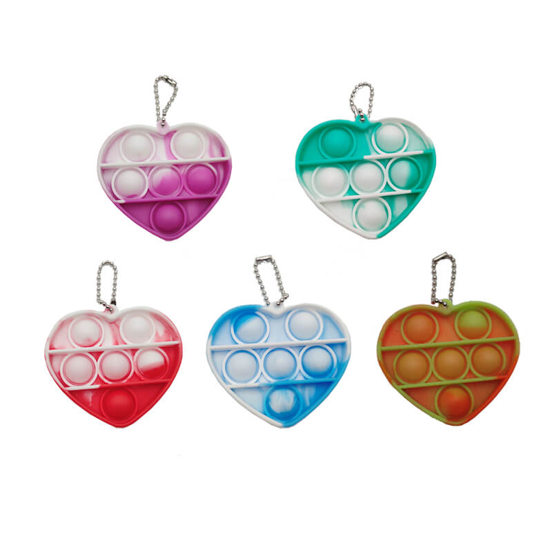 Silicone Pop It Fidget Toy Heart Shape Key Chain 6.9 × 6.2cm
