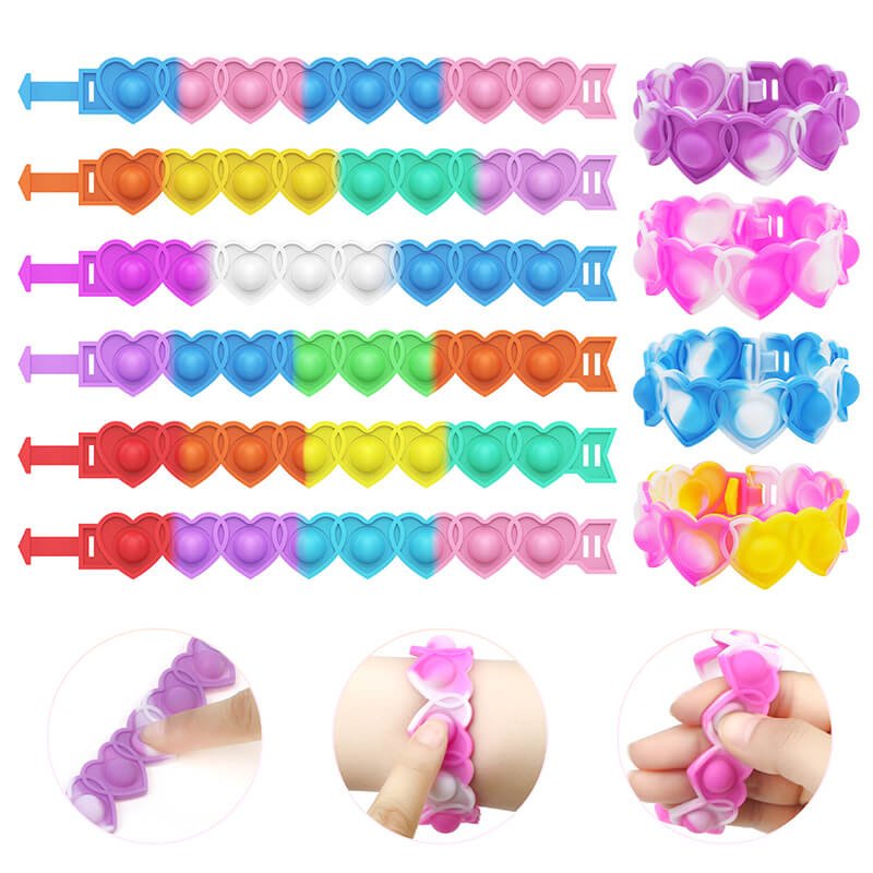 Silicone Heart Pop It Fidget Bracelet Sensory Toy Valentine Gift