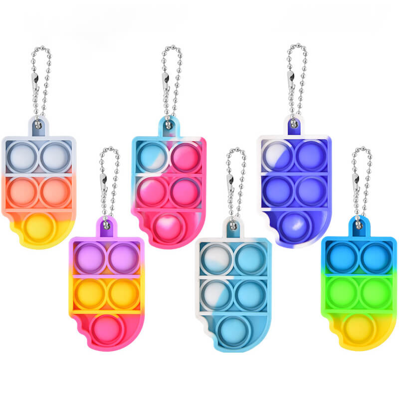 Silicone Mini Pop It Fidget Toy Keychain 5cm Square or Round 48