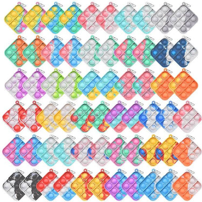 Silicone Mini Pop It Fidget Toy Keychain 5cm Square or Round 2