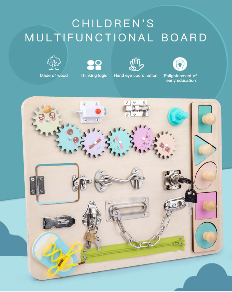 Wooden Montessori Busy Board Fine Motor Skills Toy for Toddlers 3