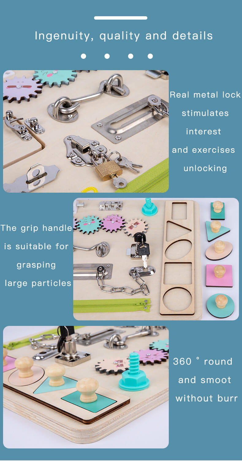 Wooden Montessori Busy Board Fine Motor Skills Toy for Toddlers 12