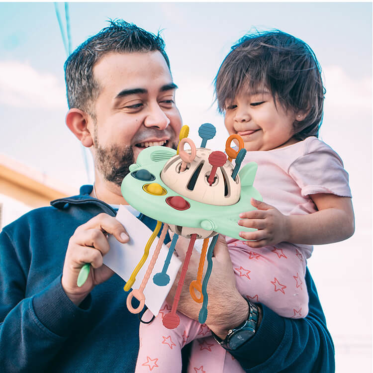 Silicone Sensory Fidget Toy UFO Montessori Pull String Activity 6