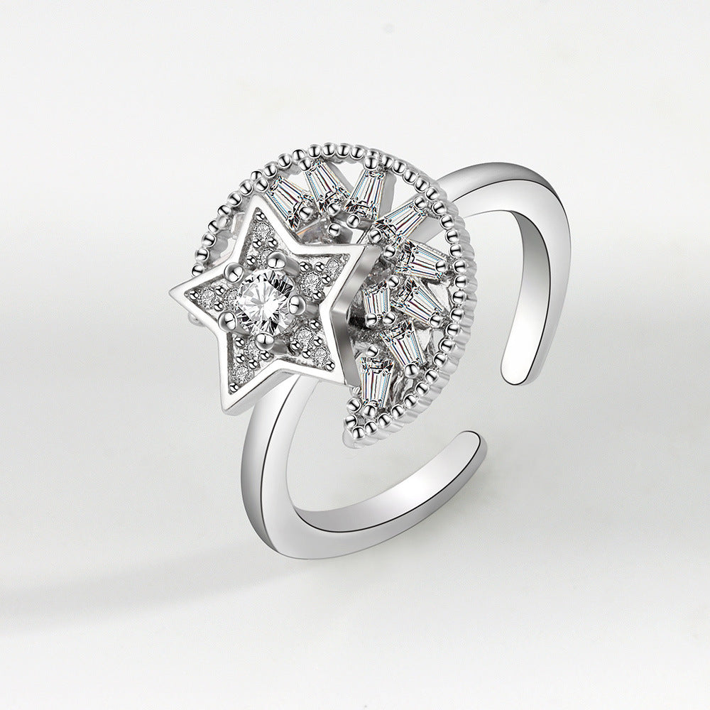 Adjustable Moon and Star Fidget Ring Anxiety Relief for Women