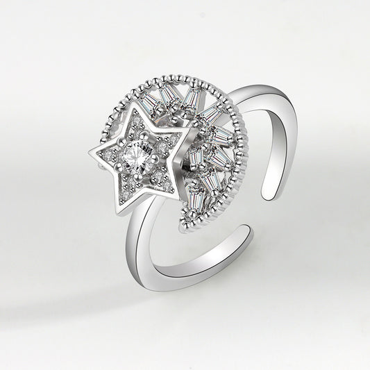 Adjustable Moon and Star Fidget Ring Anxiety Relief for Women