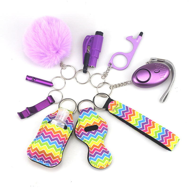Outdoor Self Defense Alarm Whistle Pompom Keychain 10 Pack 45