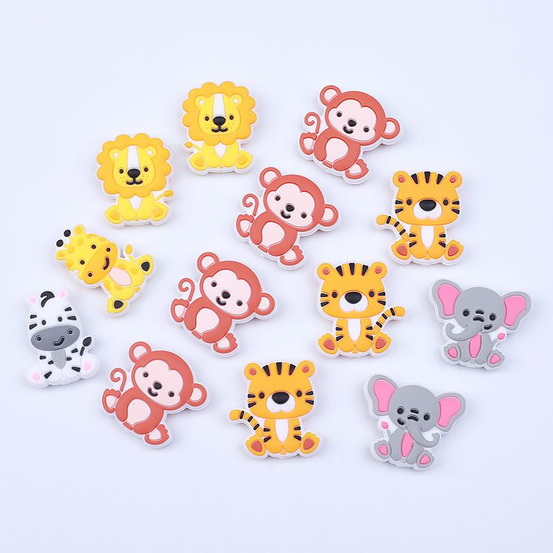 20pcs Silicone Focal Beads Animal Lion Tiger Elephant Monkey Zebra Giraffe Sitting Pose 2
