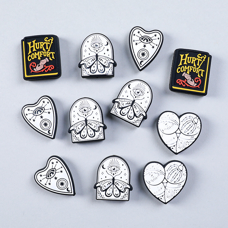 20Pcs Silicone Focal Beads Gothic Wind Heart With Eye and Book Design 3
