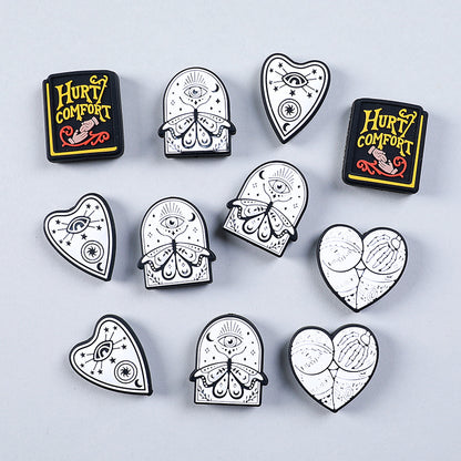 20Pcs Silicone Focal Beads Gothic Wind Heart With Eye and Book Design 3