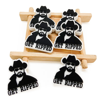 20pcs Silicone Focal Beads Man Letter Get Ripped Design 3