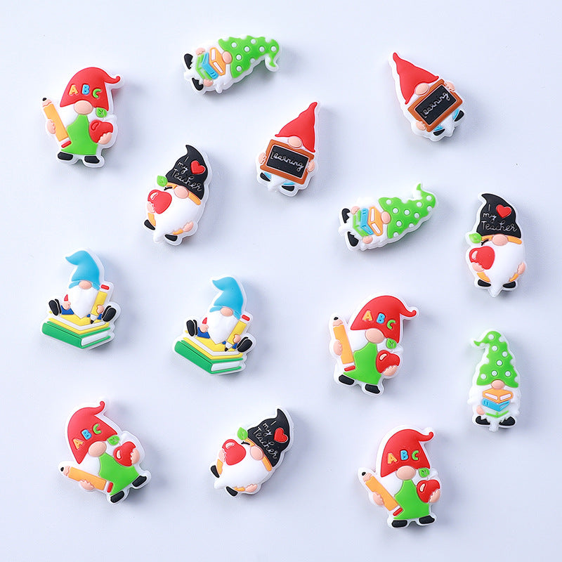20Pcs Silicone Focal Beads Cartoon Writing Dwarf Holding Books and Apples 2