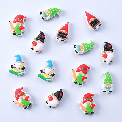 20Pcs Silicone Focal Beads Cartoon Writing Dwarf Holding Books and Apples 2