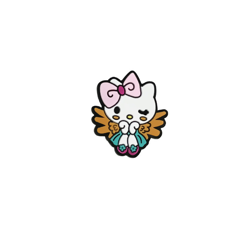 Silicone Focal Beads White Cat No Mouth Pink Bow Holding Wings 6