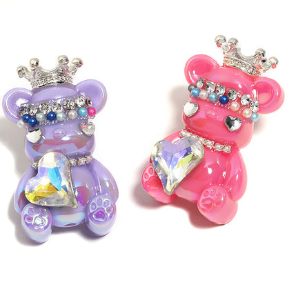 5pcs 22x38mm Crown Bear Acrylic Beads Rhinestone Embellished