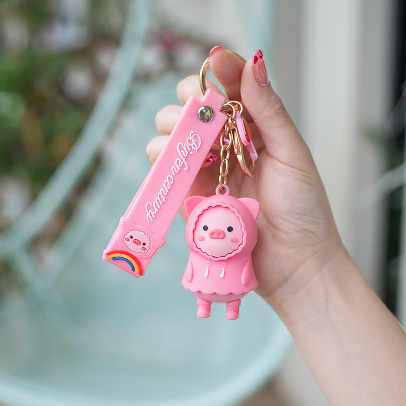 Piglet PVC Keychain Cute Full Raincoat Pig Charm 3