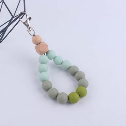 Contrast Wood Octagonal Silicone Bead Wristlet Keychain 8
