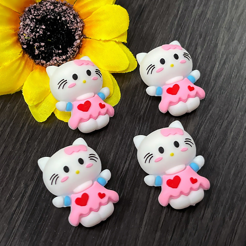 3D Silicone Focal Beads Cute White Kitty Cat Wearing Pink Dress 4