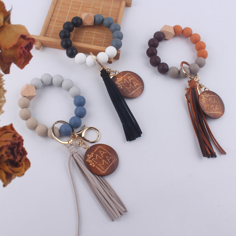 MAMA Tag Silicone Bead Wristlet Keychain with Tassel Charm 2