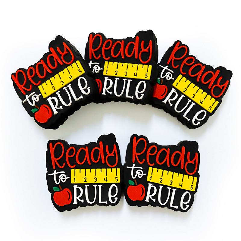20Pcs Silicone Focal Beads Teacher Apple Ruler Printed Text Design 3