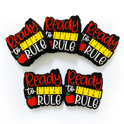 20Pcs Silicone Focal Beads Teacher Apple Ruler Printed Text Design 3